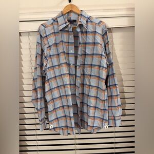 Mens Light Blue/Orange Plaid Button Down Shirt